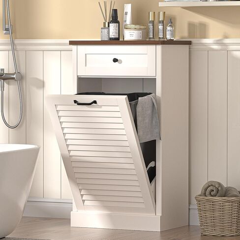 Spurgehom خزانة قمامة قابلة للإمالة للخارج، خزانة سلة غسيل ذات باب مزود بفتحة سعة 13 جالونًا مع أدراج مخفية، خزائن صناديق قمامة قائمة بذاتها للمطبخ وغرفة المعيشة، باللون الأبيض in Kuwait