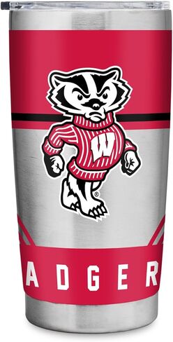 Rico Industries NCAA Wisconsin Badgers Standard 20oz Stainless Steel Tumbler with Lid - Great For Coffee, Tea, Water or Cocktails in Saudi Arabia