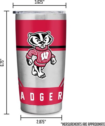 Rico Industries NCAA Wisconsin Badgers Standard 20oz Stainless Steel Tumbler with Lid - Great For Coffee, Tea, Water or Cocktails in Saudi Arabia