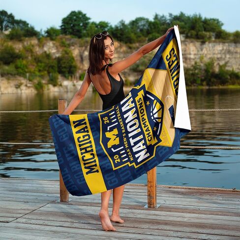 منشفة شاطئ وافل خالية من الرمال من Northwest NCAA Michigan Wolverines 2026 للرجال لكرة السلة الوطنية، حمام بوليستر خفيف الوزن وسريع الجفاف، معدات مروحة السفر للسباحة في حمام السباحة، 35 × 60 بوصة in Saudi Arabia