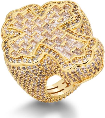 OWNCOOL Iced Out Diamond Baguette Cross Pinky Ring Cubic Zirconia Punky Hip Hop Rapper Style Band Ring Jewelry Gift for Men Women in Saudi Arabia