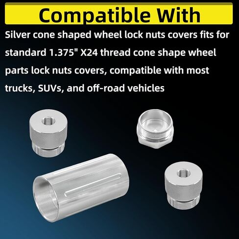 1.375X24 1.375 أجزاء مخروطية الشكل أغطية نهاية أغطية صواميل من سبائك الألومنيوم الفضية، أغطية نهاية مخروطية من الألومنيوم الملولبة لأجزاء فرايت لاينر كينوورث بيتربيلت فولفو ماك الدولية للشاحنات in Kuwait