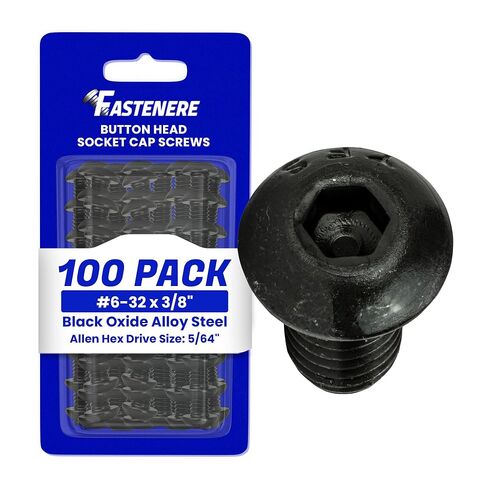 براغي غطاء مقبس رأس زر Fastenere - 6-32 × 3/8 بوصة (100 قطعة) من سبائك الصلب، ملولبة بالكامل، لمسة نهائية من أكسيد أسود ناعم، مقاومة للتآكل، خيط الآلة، سهلة التركيب مع محرك سداسي ألين in Saudi Arabia