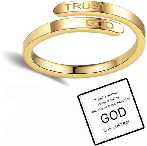 ROYNRAU Trust God Cross Thumb Ring للنساء، ديني ملهم منقوش TRUST GOD Faith Ring قابل للتعديل من الفولاذ المقاوم للصدأ مجوهرات مفتوحة هدايا لابنة حفيدة in Kuwait