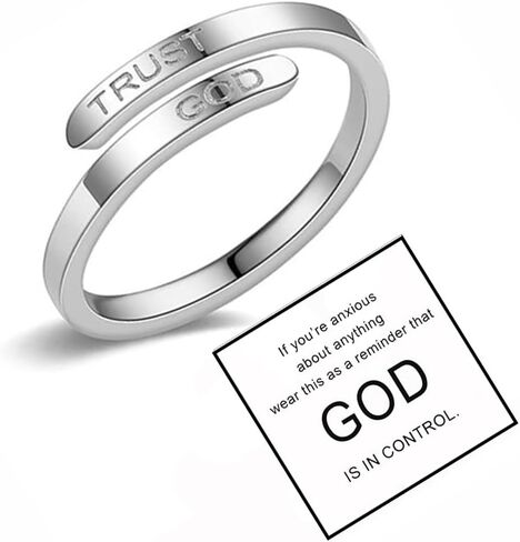ROYNRAU Trust God Cross Thumb Ring للنساء، ديني ملهم منقوش TRUST GOD Faith Ring قابل للتعديل من الفولاذ المقاوم للصدأ مجوهرات مفتوحة هدايا لابنة حفيدة in Kuwait