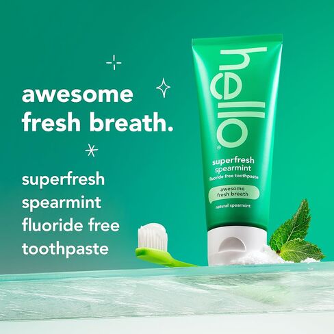 Hello Superfresh Natural Spearmint Fluoride Free Toothpaste for Bad Breath, 5 Oz, Minty Bad Breath Toothpaste, Cool and Refreshing Taste, Helps Whiten Teeth and Reduce Plaque, SLS Free, Vegan, 3 Pack in Saudi Arabia