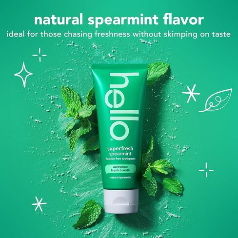 Hello Superfresh Natural Spearmint Fluoride Free Toothpaste for Bad Breath, 5 Oz, Minty Bad Breath Toothpaste, Cool and Refreshing Taste, Helps Whiten Teeth and Reduce Plaque, SLS Free, Vegan, 3 Pack in Saudi Arabia