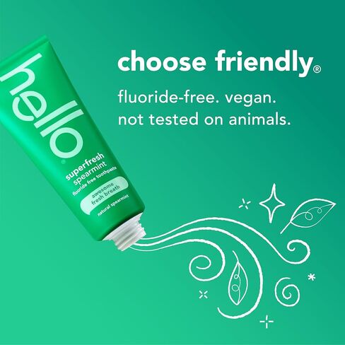 Hello Superfresh Natural Spearmint Fluoride Free Toothpaste for Bad Breath, 5 Oz, Minty Bad Breath Toothpaste, Cool and Refreshing Taste, Helps Whiten Teeth and Reduce Plaque, SLS Free, Vegan, 3 Pack in Saudi Arabia