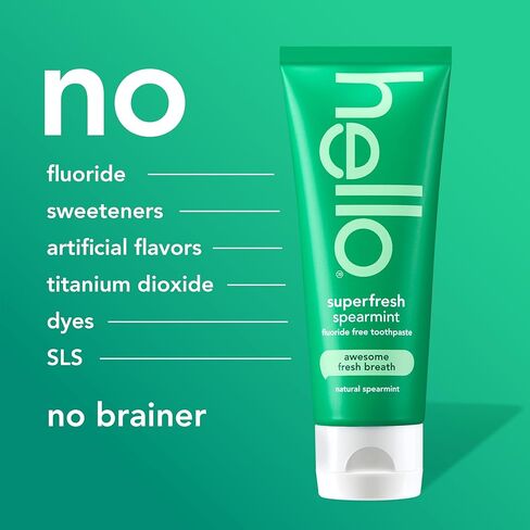 Hello Superfresh Natural Spearmint Fluoride Free Toothpaste for Bad Breath, 5 Oz, Minty Bad Breath Toothpaste, Cool and Refreshing Taste, Helps Whiten Teeth and Reduce Plaque, SLS Free, Vegan, 3 Pack in Saudi Arabia
