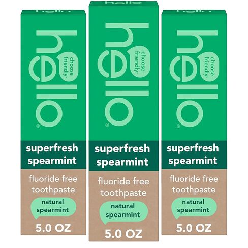 Hello Superfresh Natural Spearmint Fluoride Free Toothpaste for Bad Breath, 5 Oz, Minty Bad Breath Toothpaste, Cool and Refreshing Taste, Helps Whiten Teeth and Reduce Plaque, SLS Free, Vegan, 3 Pack in Saudi Arabia