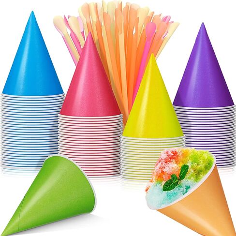 Boao 100 Sets 4.5 oz Snow Cone Cups and Spoon Straws Disposable Snow Cone Syrup Leakproof Shaved Ice Supplies for Slush Shaved Ice Cream Water Summer Hawaiian Birthday Party (Colorful) in Saudi Arabia