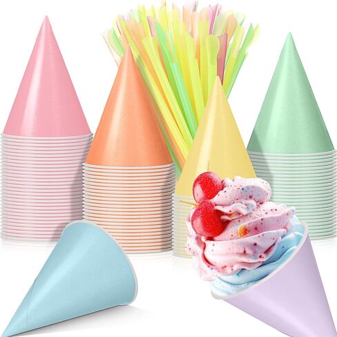 Boao 100 Sets 4.5 oz Snow Cone Cups and Spoon Straws Disposable Snow Cone Syrup Leakproof Shaved Ice Supplies for Slush Shaved Ice Cream Water Summer Hawaiian Birthday Party (Colorful) in Saudi Arabia