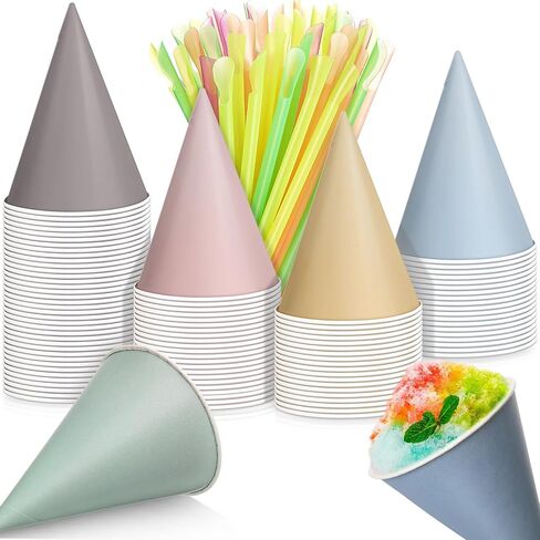 Boao 100 Sets 4.5 oz Snow Cone Cups and Spoon Straws Disposable Snow Cone Syrup Leakproof Shaved Ice Supplies for Slush Shaved Ice Cream Water Summer Hawaiian Birthday Party (Colorful) in Saudi Arabia