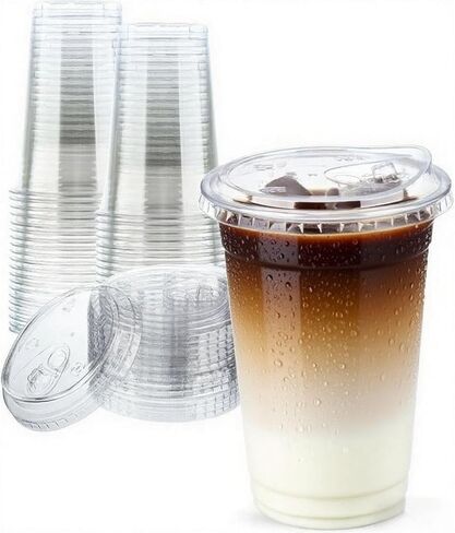 25 Sets- 16 oz Clear Plastic Cups with Strawless-Sip-Lids, Disposable Cup Plastic Iced Coffee Cups for Cold Drinks, Smoothies and Juices in Saudi Arabia