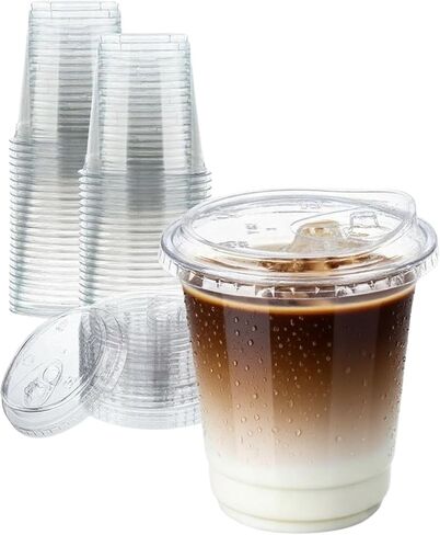 25 Sets- 16 oz Clear Plastic Cups with Strawless-Sip-Lids, Disposable Cup Plastic Iced Coffee Cups for Cold Drinks, Smoothies and Juices in Saudi Arabia