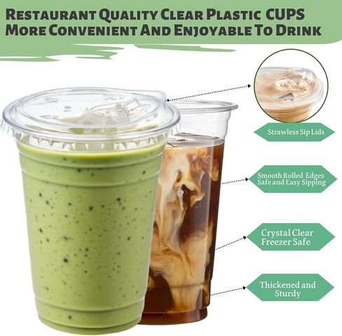 25 Sets- 16 oz Clear Plastic Cups with Strawless-Sip-Lids, Disposable Cup Plastic Iced Coffee Cups for Cold Drinks, Smoothies and Juices in Saudi Arabia
