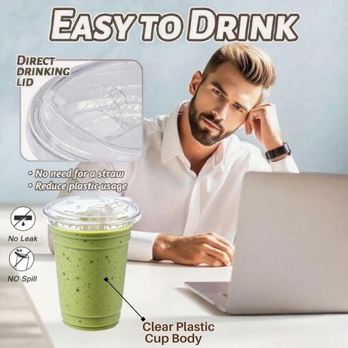 25 Sets- 16 oz Clear Plastic Cups with Strawless-Sip-Lids, Disposable Cup Plastic Iced Coffee Cups for Cold Drinks, Smoothies and Juices in Saudi Arabia