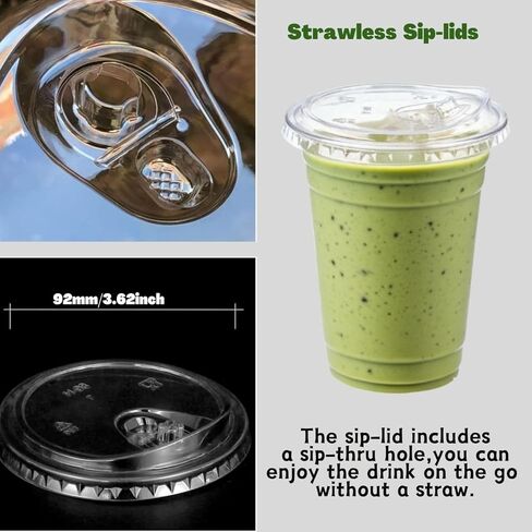 25 Sets- 16 oz Clear Plastic Cups with Strawless-Sip-Lids, Disposable Cup Plastic Iced Coffee Cups for Cold Drinks, Smoothies and Juices in Saudi Arabia