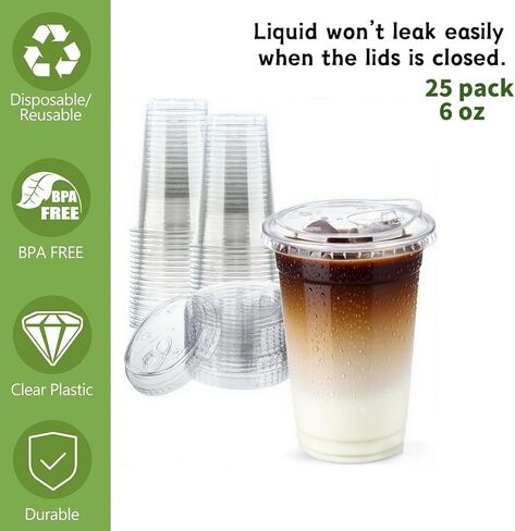 25 Sets- 16 oz Clear Plastic Cups with Strawless-Sip-Lids, Disposable Cup Plastic Iced Coffee Cups for Cold Drinks, Smoothies and Juices in Saudi Arabia