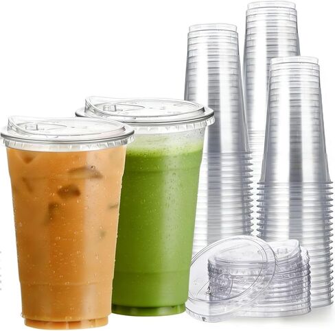 25 Sets- 16 oz Clear Plastic Cups with Strawless-Sip-Lids, Disposable Cup Plastic Iced Coffee Cups for Cold Drinks, Smoothies and Juices in Saudi Arabia