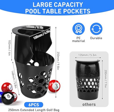 6 Pack Pool Table Pockets, Pool Table Web Pockets, Billiard Pool Table Accessories for Replacement (Black) in Kuwait