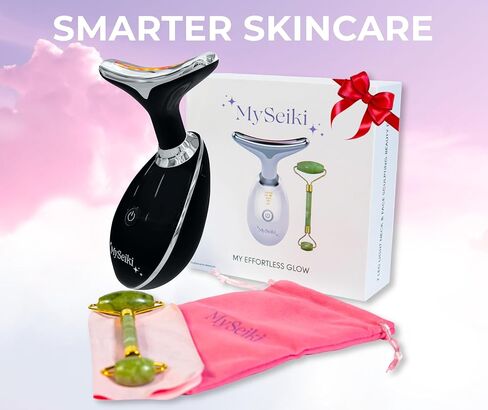 7 LED Light Beauty Tool – Face and Neck Massager with Jade Roller, Case, Black in Saudi Arabia