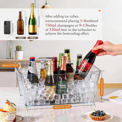11.5L Ice Bucket for Parties 2PCS, 3.05Gal Commercial Drink Cooler for Champagne/Beer/Cocktails, Plastic Beverage Tub for Mimosa Bars, Wedding & Events (15.7x11.8x6.7 in) in Saudi Arabia