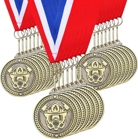 Liliaafar 20 Pcs 2'' Firefighter Gold Medals Award with Neck Ribbon, Fireman Trophy Awards Firefighter Prize Gifts for Men Women in Saudi Arabia
