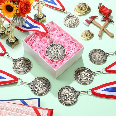 Liliaafar 20 Pcs 2'' Firefighter Gold Medals Award with Neck Ribbon, Fireman Trophy Awards Firefighter Prize Gifts for Men Women in Saudi Arabia