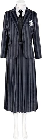 زي مدرسي نسائي قوطي زي تنكري فستان مطوي تنورة رمادية مخططة تناسب ملابس حفلات الهالوين in Kuwait