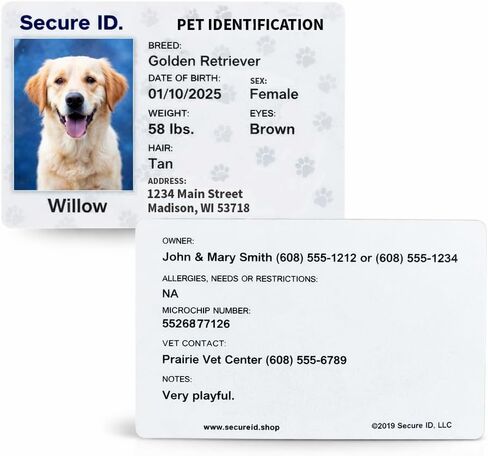 Pet ID Card Dog Cat Emergency Contact Card for Pets - Home Alone Instructions PVC with Key Tag Secure ID, LLC in Saudi Arabia