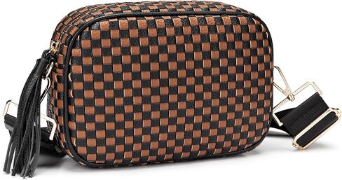 AMZFROG Small Checkered Crossbody Bag for Womenl Cute Vegan Leather Purses Trendy Shoulder Handbags Wide Strap in Saudi Arabia