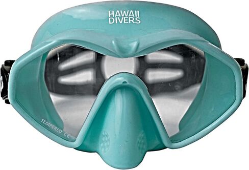 Hawaii Divers Deep Sea Adult - مجموعة الغطس، قناع الغطس من الزجاج المقسى، معدات الغطس الجافة، زعانف قابلة للتعديل، أزرق مخضر/أسود، مقاس L/XL in Kuwait