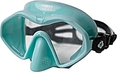 Hawaii Divers Deep Sea Adult - مجموعة الغطس، قناع الغطس من الزجاج المقسى، معدات الغطس الجافة، زعانف قابلة للتعديل، أزرق مخضر/أسود، مقاس L/XL in Kuwait