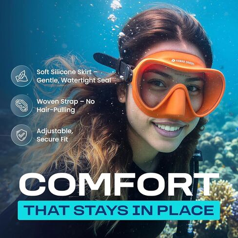 Hawaii Divers Deep Sea Adult - مجموعة الغطس، قناع الغطس من الزجاج المقسى، معدات الغطس الجافة، زعانف قابلة للتعديل، أزرق مخضر/أسود، مقاس L/XL in Kuwait