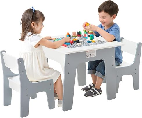 طاولة النشاط الخشبية القابلة للعكس من Vevor Kids ، طاولة تشغيل متعددة الأغراض مع 200 من الطوب المباني و 3 صناديق تخزين للأطفال 3+ سنوات ، مساحة تخزين كبيرة ، حاضرة للبنين والبنات ، الطبيعة in Kuwait