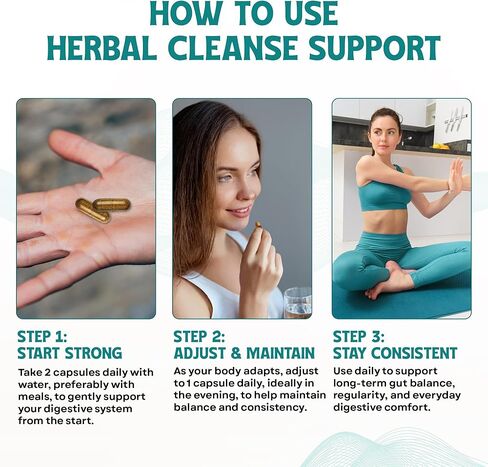Herbal Cleanse Support - Botanicals & 11-Strain Probiotic Blend - Supports Digestion, Bowel Movements, Gut Balance & Regularity - 60 Veggie Capsules in Saudi Arabia