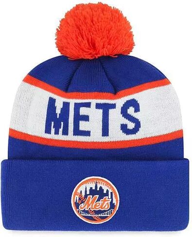 Officially Licensed NY Mets Baseball Pom Cuffed Knit Beanie Hat Classic Edition Primary Home Team Logo Embroidered MVP Sports Winter Blue Cap in Kuwait
