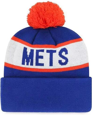 Officially Licensed NY Mets Baseball Pom Cuffed Knit Beanie Hat Classic Edition Primary Home Team Logo Embroidered MVP Sports Winter Blue Cap in Kuwait