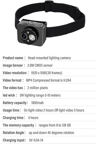 Night Sights Sports Recorder 1080P Head Mounted Camera Headlamp Camera For Adventurou Activity Photography Head Mounted in Saudi Arabia