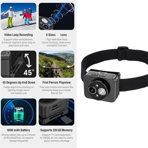 Night Sights Sports Recorder 1080P Head Mounted Camera Headlamp Camera For Adventurou Activity Photography Head Mounted in Saudi Arabia