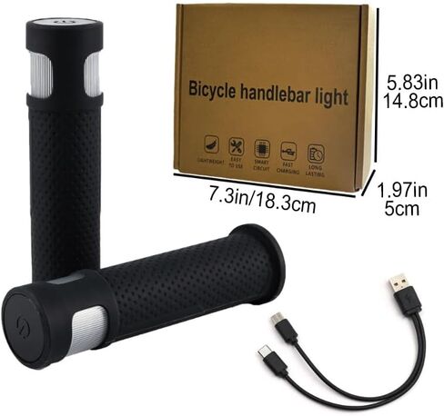 Bicycle Handlebar Grips with LED Lights – USB-C Rechargeable, Universal 22mm Fit, Touch Control & 12 Light Modes for Night Riding | Shock-Absorbing Silicone Design in Kuwait