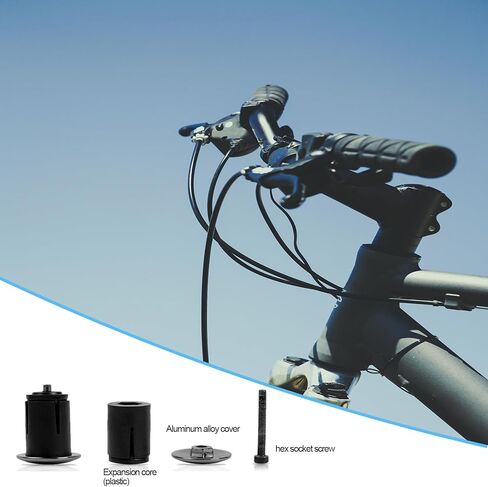 1Pairs Bike Handlebar Bar End Plugs, Aluminum Alloy Road Bicycle Grip, Expanding Adjustable Locking Caps Suits 17.5-23mm Handlebars for Mountain/City/Road Bikes (Black) in Kuwait
