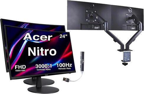 Acer Nitro ED240Q 24 بوصة 1500R شاشة FHD المنحنية ، FreeSync ، 1MS استجابة وقت ، تصميم Zeroframe ، HDMI ، VGA ، Vesa Mount (100mm) و Dockztorm USB Port Expander-Black (2025 Model) in Saudi Arabia