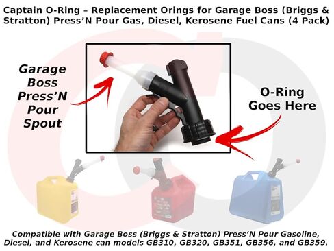 Captain O-Ring - حلقات بديلة لعلب وقود Garage Boss (Briggs & Stratton) Press 'N Pour للغاز والديزل والكيروسين (4 عبوات) in Saudi Arabia