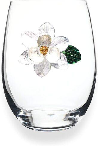 THE QUEENS' JEWELS Magnolia Jeweled Stemmed Wine Glass, 21 oz. - Unique Gift for Women, Birthday, Cute, Fun, Not Painted, Decorated, Bling, Bedazzled, Rhinestone in Saudi Arabia