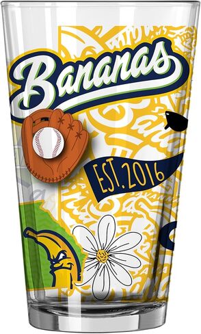 Logo Brands Savannah Bananas 16 oz Pint Glass - All Over Fun Design - Officially Licensed, Chip Resistant Rim in Saudi Arabia