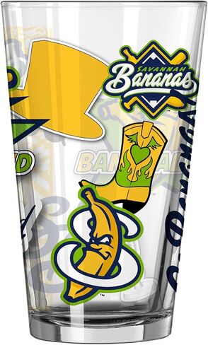 Logo Brands Savannah Bananas 16 oz Pint Glass - All Over Fun Design - Officially Licensed, Chip Resistant Rim in Saudi Arabia