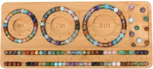 لوحة الديكور الخيزران Octazi لصنع المجوهرات - منظم تصميم سوار وقلادة بأحجام مزدهرة (6 "–8") ، 6 مقصورات فرز وعلامات بوصة صافية - هدية مثالية للحرفيين. in Kuwait