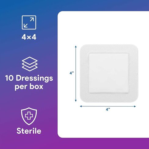 ضمادات فضية رغوية ذات حدود للعناية بالجروح 4 × 4 بوصة - ضمادات رغوية 10 Ag لإفرازات الجروح المتوسطة إلى الثقيلة - عالية الامتصاص ومقاومة للماء in Kuwait